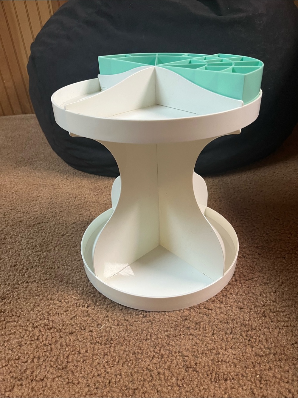 Two-Tier White and Mint Rotating Makeup Organizer Carousel